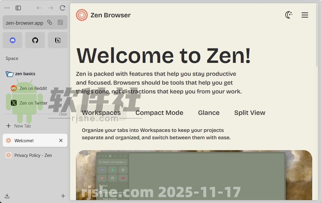 Zen Browser(開源跨平臺瀏覽器) v1.17.6b 安裝版 第1張